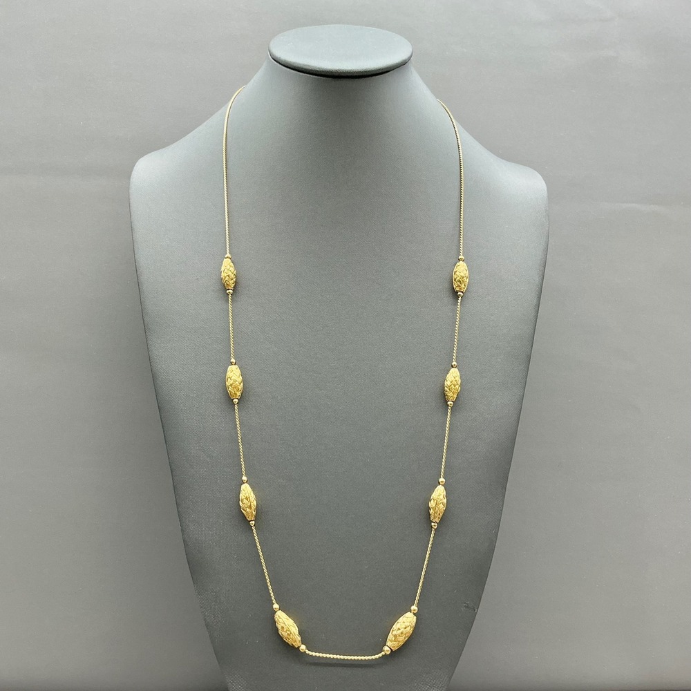Necklace Women Gold Tone Station Textured Woven Marquise Beads Long Rope Chain